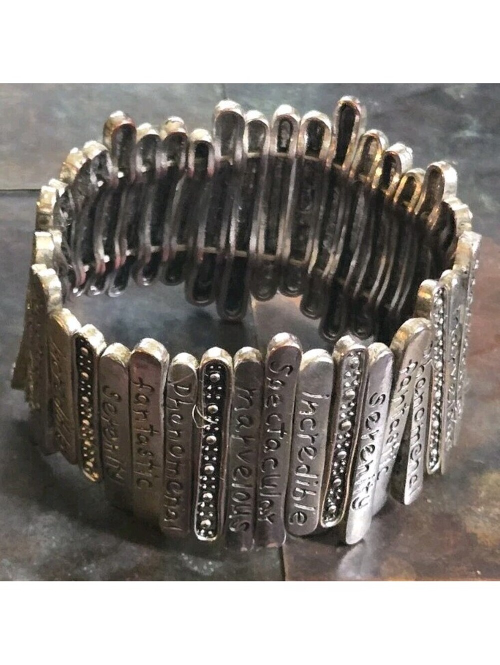Inspirational Multi Metal Bracelet Silver Copper Goldtone Stretchy Adjustable